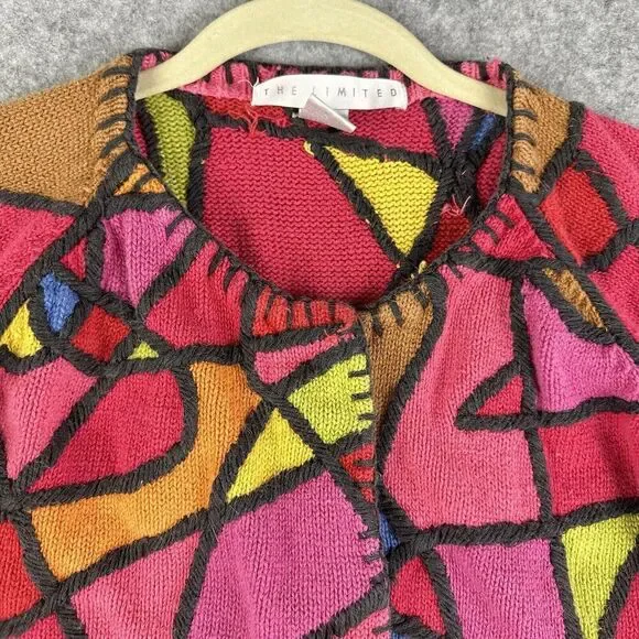 Vintage Cardigan Sweater Womens Small Petite Multicolor Long Sleeve Stain Glass* - Picture 4 of 16